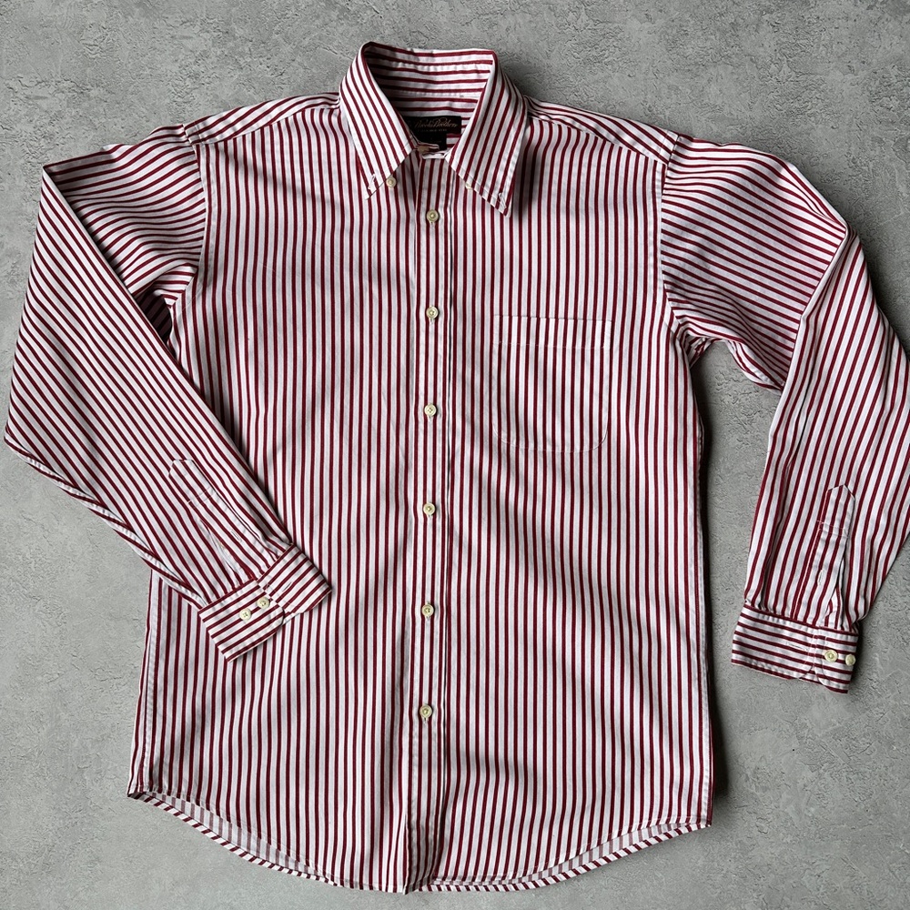 Brooks Brothers Red and White Vertical Stripe Dress Shirt